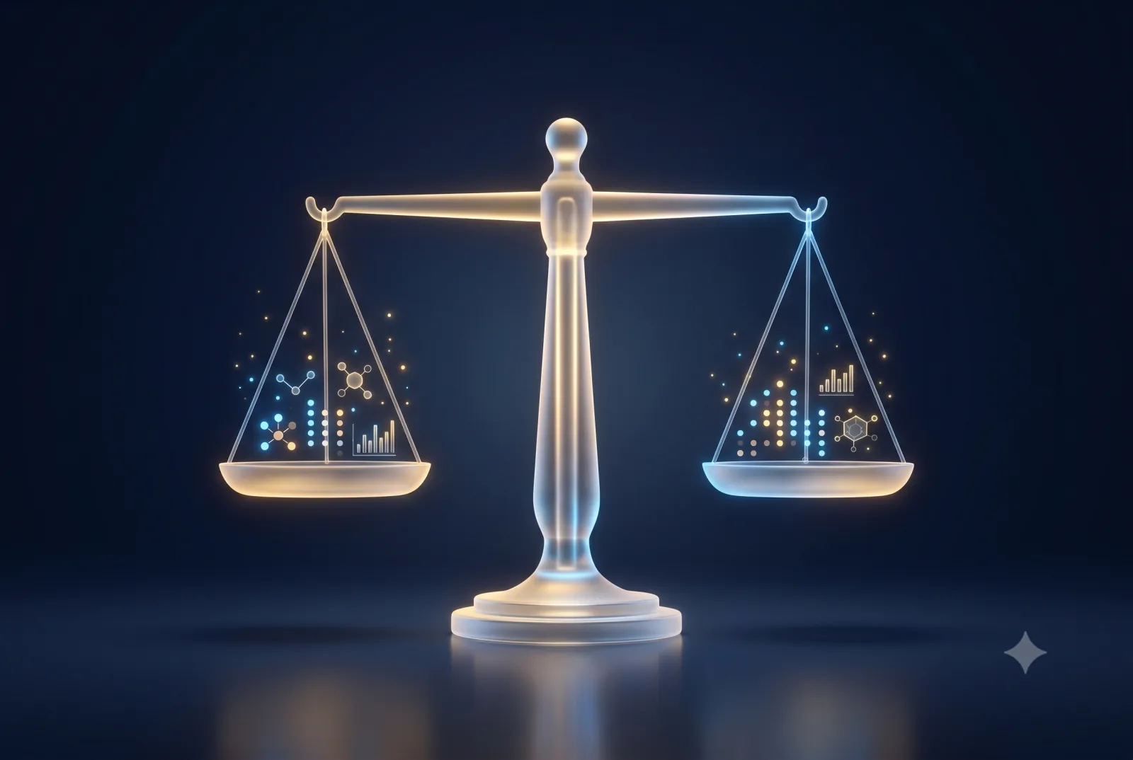 A perfectly balanced scale weighing data equally on both sides, representing fair and objective analysis